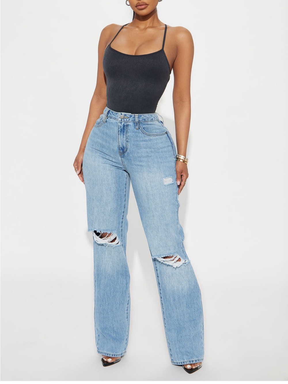 Fashion Nova Light Blue High-Rise Straight-Leg Jeans - Picture 1 of 3